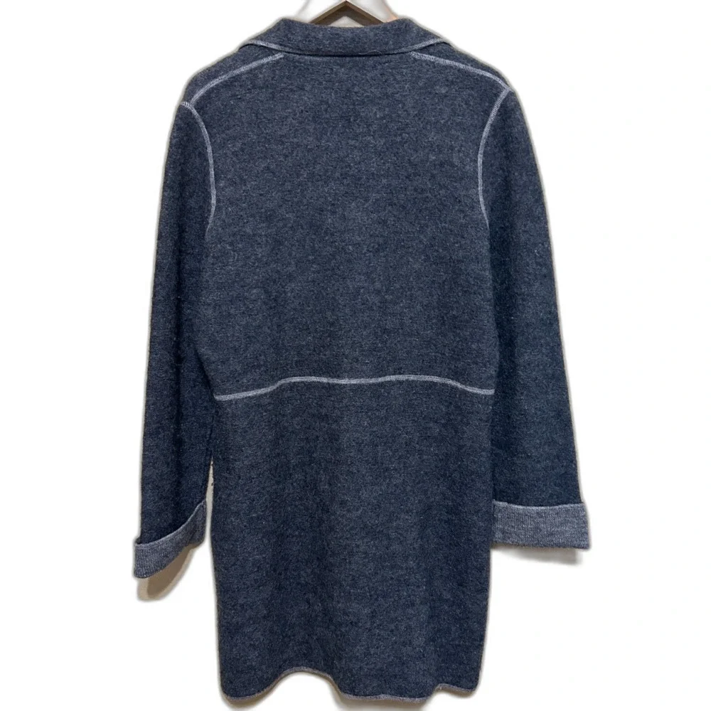 VTG Karen Scott Sweater Coat Coatigan Womens Medium Gray 100% Wool Long Line